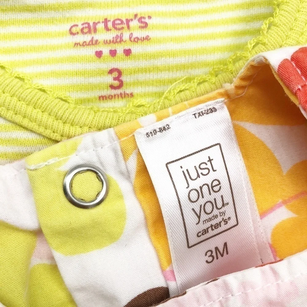 Carter's kitty lime romper + Carter's floral print baby girl dress